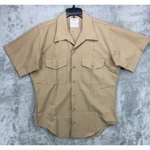 VTG Creighton Men's USMC Shirt L 16-16.5 Khaki‎ Short Sleeve Button Up USA